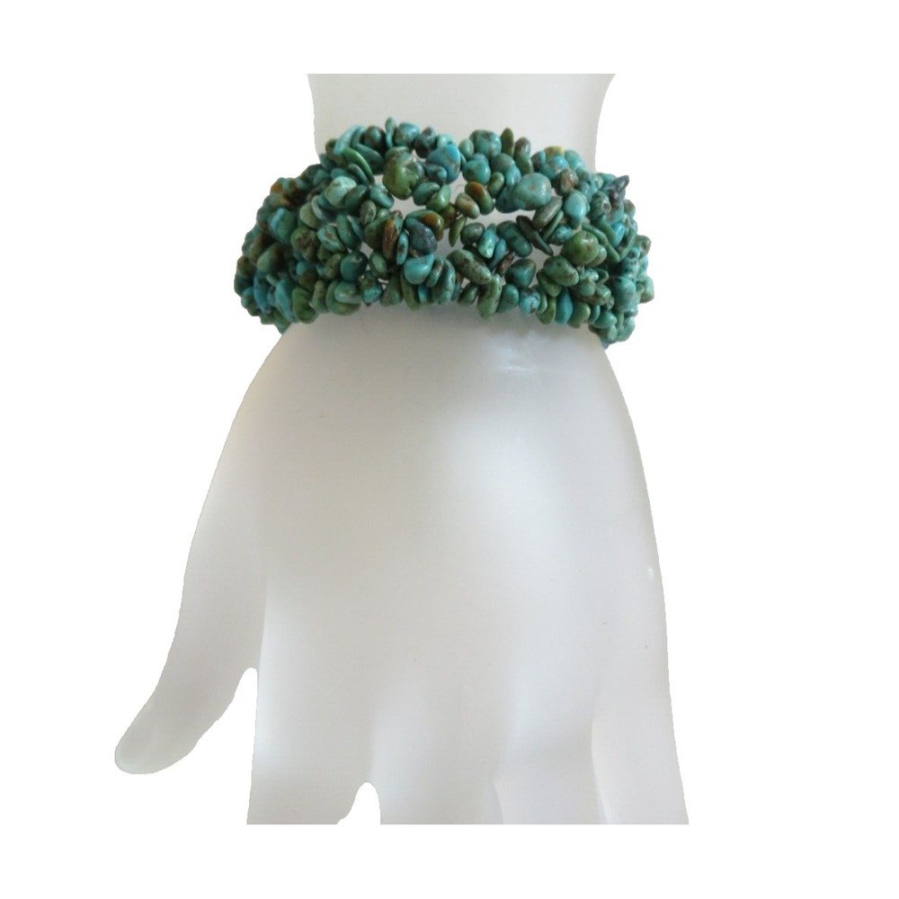 Chunky Turquoise Nugget Pebble 1.25" Wide Stretch‎ Bracelet *